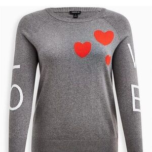 Torrid Women’s Crew Neck Heart Love Sweater Gray 0L